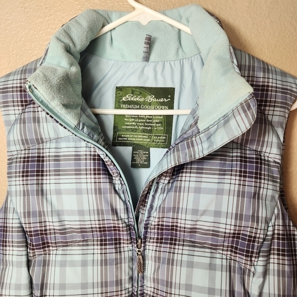 Eddie Bauer Womens Green/Purple Plaid Goose Down Puffer Vest-Size L - Picture 2 of 11